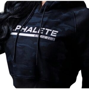Alphalete Women's Logo Cropped Hoodie Sweatshirt Blue Black Camo Size Medium